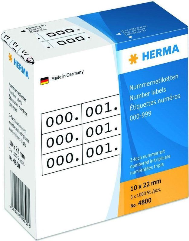 HERMA Nummernetiketten dreifach selbstklebend weiß/schwarz VE=3x1000 S