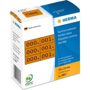 Herma Nummeretiketten 0-999 10 x 22 mm zwart drievoudig schrijven zwart op papier bruin C