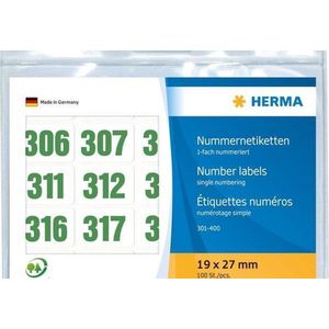 Nummer etiketten Herma 4860 enkel zelfklevend 19x27 mm opdruk groen 301-400