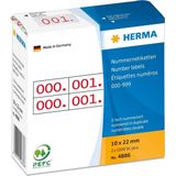 HERMA 4886 Nummerlabels - Cijfers 0-999 - 2000 Stuks - Zelfklevend - Wit/Rood