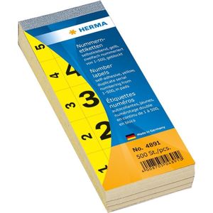 Nummer blok zelfklevend 1-500 geel 28x56 mm