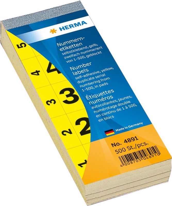 Nummer - Blok Zelfklevend - Geel - 28x56 mm - 500 Dubbele Nummers
