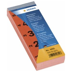 Nummer blok zelfklevend 1-500 rood 28x56 mm