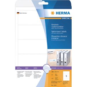 HERMA Printable Lever Arch File Inserts, 5 Inserts Per A4 Sheet, 125 Inserts For Laser And Inkjet Printers, 190 x 54 mm (5032)