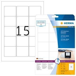 HERMA 5087 schijflabels 3.5"" A4 (59 x 50 mm, 25 vellen, papier, mat) zelfklevend, bedrukbaar, permanente klevende floppy disk stickers, 375 etiketten voor printer, wit