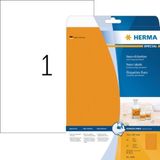 HERMA Self Adhesive Coloured Labels, 1 Label Per A4 Sheet, 20 Labels For Printers, Neon-Orange, 210 x 297 mm (5149)