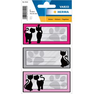 HERMA 5522 beukenetiketten om te beschrijven, zwarte katten (76 x 35 mm, 9 naamstickers, papier, mat), zelfklevend, permanent hechtende schooletiketten voor boeken, schriften, dozen, huishouden,