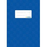 HERMA 7423 A5 Bast Blauw, schrifthoes met etiketten en baststructuur van duurzame en afwasbare polypropyleenfolie, voor schoolschriften, gekleurd