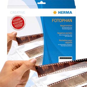 HERMA 7767 Negatieve hoezen 35mm voor mappen, 100 stuks per 7 strips à 5 afbeeldingen, negatieve variatiehoezen voor kleine beeldnegatieven met europerforatie en veiligheidsflap, transparant