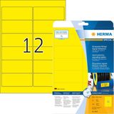 HERMA 8029 weerbest folielabels A4 (99,1 x 42,3 mm, 25 velles, polyesterfolie, mat) zelfklevend, bedrukbaar, extreme sterk klevende etiketten, 300 outdoor signaleringsetiketten voor printer, geel