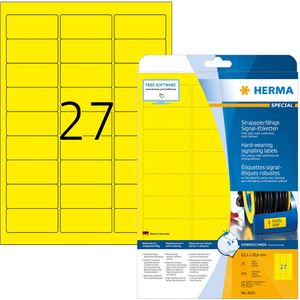 HERMA 8031 weerbest folielabels A4 (63,5 x 29,6 mm, 25 velles, polyesterfolie, mat) zelfklevend, bedrukbaar, extreme sterk klevende etiketten, 675 outdoor signaallabels voor printer, geel