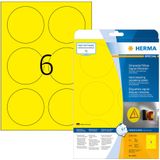 HERMA 8035 weerbest folielabels A4 (Ø 85 mm, 25 velles, polyesterfolie, mat, rond) zelfklevend, bedrukbaar, extreme sterk klevende etiketten, 150 outdoor signaleringsetiketten voor printer, geel