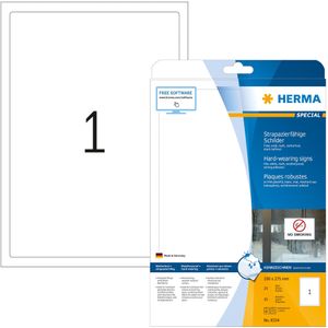 HERMA 8334 weerbest folielabels A4 (190 x 275 mm, 25 velles, polyesterfolie, mat) zelfklevend, bedrukbaar, extreme sterk klevende en duurzame etiketten, 25 etiketten voor printer, wit