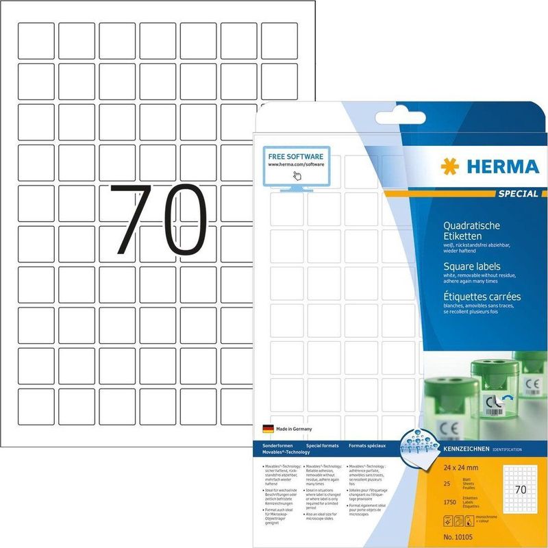 Herma - Etiketten Nr. 10105 - 24 x 24 mm - Verwijderbaar - Wit - 1750 Stuks