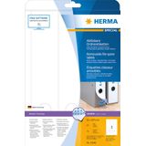 HERMA 10185 A4 afneembaar, ras/lang (61 x 297 mm, 25 velles, papier, mat) zelfklevend, bedrukbaar, verwijderbaar en opnieuw klevende mapetikettes, 75 etiketten voor printer, wit