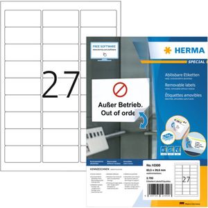 Etiket HERMA 10300 63.5x29.6mm wit 2700 etiketten