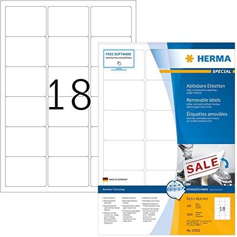 Herma - 10302 - Stickervellen - Wit - Zelfklevend - 63,6x46,6MM