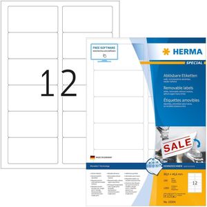 Herma - Adresetiketten - Wit - 88,9 x 46,6 mm - Zelfklevend - Verwijderbaar - 1200 stuks op 100 vellen