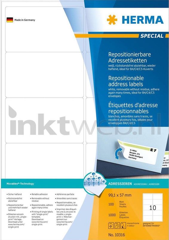 HERMA SPECIAL Adressetiketten weiß 99,1 x 57,0 mm