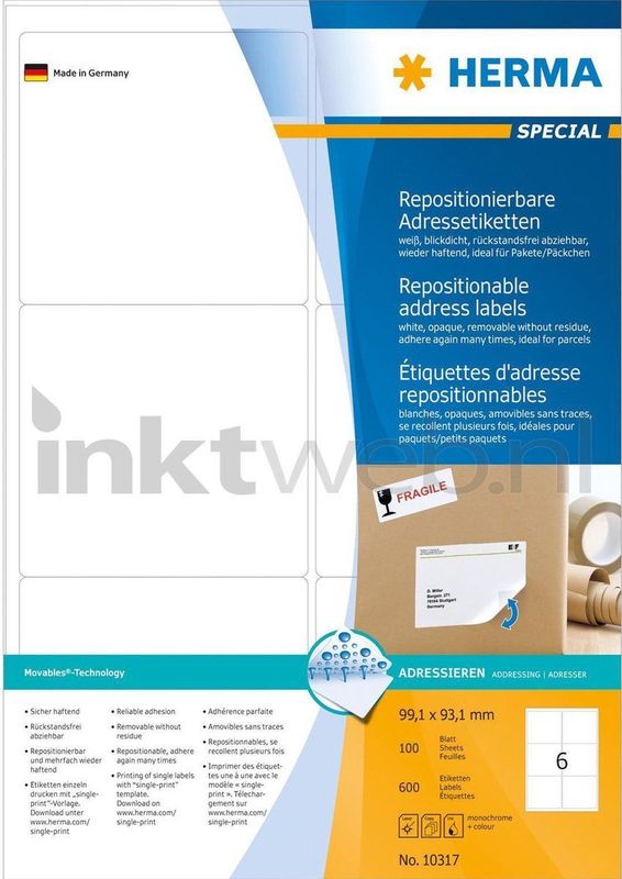 Movables - Zelfklevende Etiketten - Wit - A4 - 600 Stuks