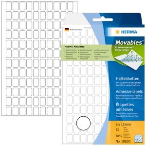 Herma 10600 Verwijderbare multipurpose-etiketten 8 x 12 mm, wit, om met de hand te beschrijv