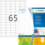 HERMA 10725 Recycling etiketten DIN A4 mini (38,1 x 21,2 mm, 80 vellen, gerecycled papier, mat) zelfklevend, bedrukbaar, permanent hechtende adreslabels, 5.200 zelfklevende etiketten, natuurlijk wit