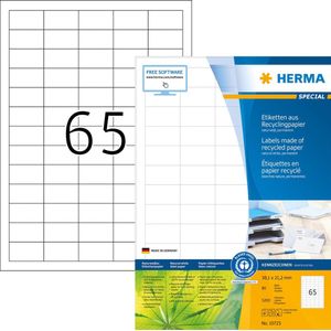 HERMA 10725 Recycling etiketten DIN A4 mini (38,1 x 21,2 mm, 80 vellen, gerecycled papier, mat) zelfklevend, bedrukbaar, permanent hechtende adreslabels, 5.200 zelfklevende etiketten, natuurlijk wit