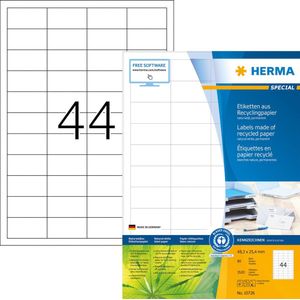 HERMA 10726 stuks recyclingetiketten DIN A4 klein (48,3 x 25,4 mm, 80 vellen gerecycled papier, mat) zelfklevend, bedrukbaar, permanent zelfklevend, 3520 zelfklevende etiketten, natuurlijk wit