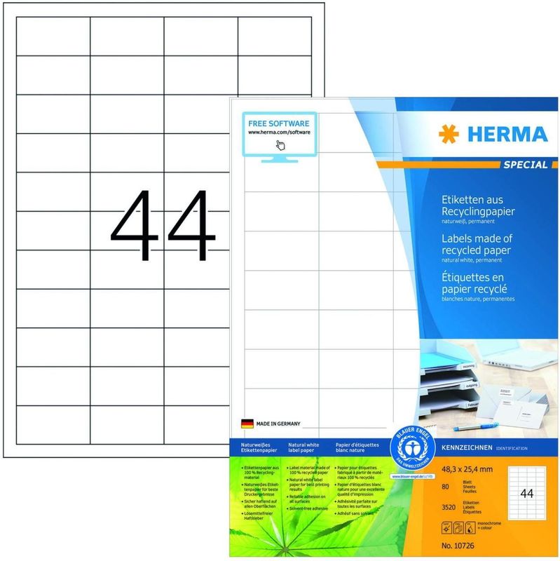 HERMA - 10726 - Zelfklevende Etiketten - Wit - 48.3x25.4mm - 3520 Stuks