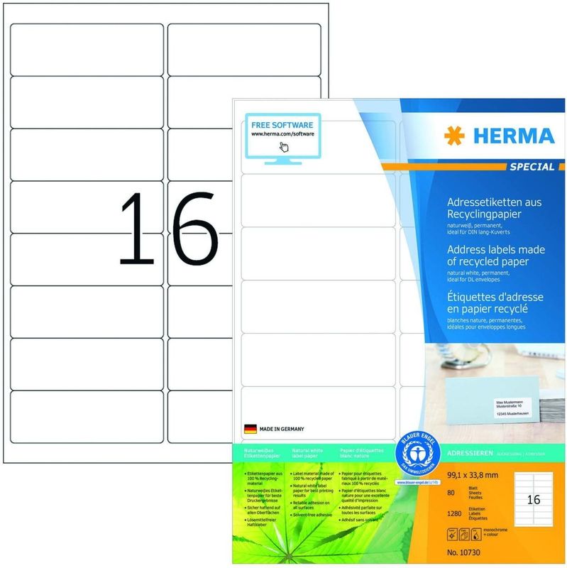 HERMA Etiketten 99,1x33,8mm naturweiß RC A4 VE=80 Blatt