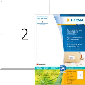 HERMA 80 vellen gerecyclede etiketten 199,6 x 143,5 mm, 2 per A4-vel, 160 bedrukbare stickers, mat, blanco van gerecycled papier, natuurlijk wit, 10735