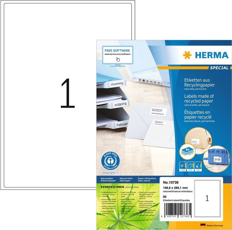 HERMA - Etiket - Wit - 199.6x289.1mm - 80 Stuks - Gerecycled Papier