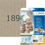 HERMA 10750 universele etiketten, 20 vellen, 25,4 x 10 mm, 189 per A4-vellen, 3780 stuks, zelfklevend, bedrukbaar, mat, blanco silphie-papier, zelfklevende etiketten, stickers, natuurlijk bruin