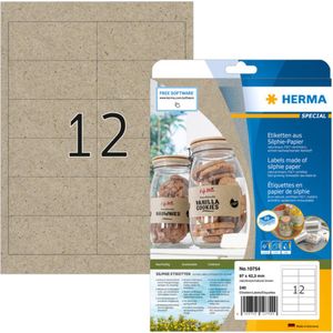 HERMA 10754 Universele etiketten 97 x 42,3 mm, 12 per vel A4, 240 stuks, zelfklevend, bedrukbaar, mat, blanco, silphie-papier, natuurbruin, 20 vellen