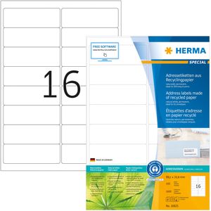 Herma 10825 Adresetiketten van gerecycled papier, A4, 99,1 x 33,8 mm, wit, permanent hechten