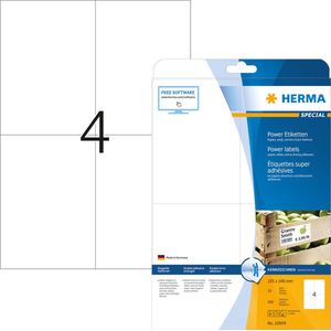 HERMA 10909 powerlabels A4 (105 x 148 mm, 25 velles, papier, mat) zelfklevend, bedrukbaar, extreme sterk klevende universele etiketten, 100 etiketten voor printer, wit