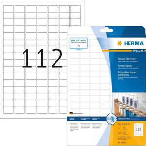 HERMA 10916 powerlabels A4 (25,4 x 16,9 mm, 25 velles, papier, mat) zelfklevend, bedrukbaar, extreme sterk klevende universele etiketten, 2.800 etiketten voor printer, wit