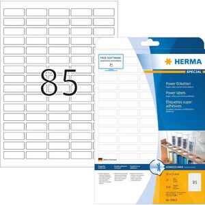 HERMA 10917 powerlabels A4 (37 x 13 mm, 25 velles, papier, mat) zelfklevend, bedrukbaar, extreme sterk klevende universele etiketten, 2.125 etiketten voor printer, wit