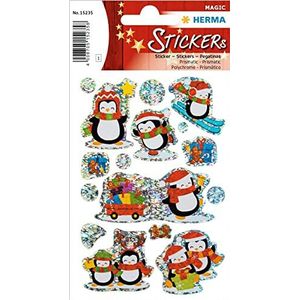 HERMA 15235 glitterstickers voor kinderen, winter pinguïns (8 stickers, folie, glanzend) zelfklevend, permanent hechtende motiefetiketten voor meisjes en jongens, kleurrijk