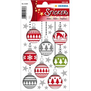 HERMA 15269 stickers kerstballen van papier, zelfklevend, permanent, 3 vellen/24 stickers