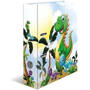 HERMA map A4 met hefboommechanisme, kleuterschool dino's, 7 cm rug, gemaakt van stevig karton, volledig van buiten en binnen bedrukt