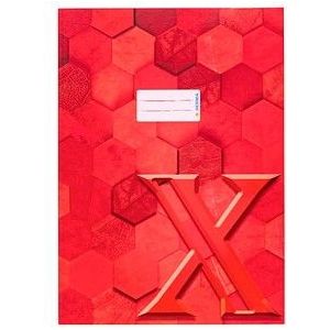 HERMA 20083 schriftomslag A4 karton rood, veredelde boekomslag met tekstveld van stevig en extra sterk papier, boekhouder met zeshoekig patroon, motief voor schoolschriften, gekleurd