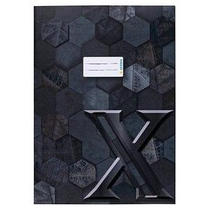 HERMA 20091 schriftomslag A4 karton zwart, veredelde boekomslag met tekstveld van stevig en extra sterk papier, met hexagon-patroon, motief voor schoolschriften, gekleurd