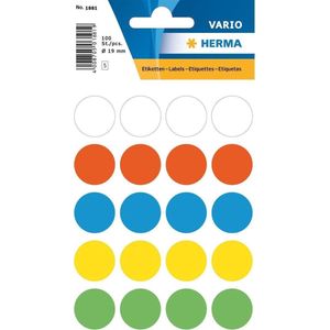 HERMA - Papier - zelf-klevende laag - verschillende kleuren - 19 mm rond 100 etiket(ten) (5 vel(len) x 20) etiketten