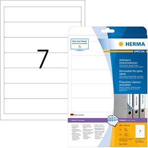 HERMA 10155 rugelabels A4 afneembaar, kort/smal (192 x 38 mm, 25 vellen, papier, mat) zelfklevend, bedrukbaar, verwijderbaar en opnieuw klevende mapetikettes, 175 etiketten voor printer, wit