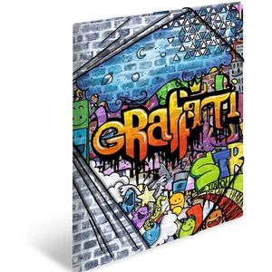 HERMA mappen A3 Graffiti set, 3-delig, kinderhoekmappen van kunststof met kunstmotief, elastische band, binnenkleppen en binnenprint voor jongens en meisjes