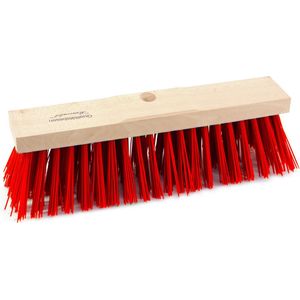 Harde straatbezem/buitenbezem kop elaston 40 cm met rode synthetische haren - schoonmaken - bezems