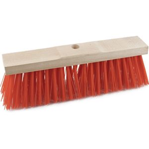 Harde straatbezem/buitenbezem kop elaston 32 cm met rode synthetische haren - schoonmaken - bezems