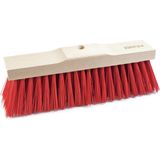 Harde straatbezem/buitenbezem kop elaston 42 cm met rode synthetische haren extra vol - schoonmaken - bezems