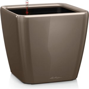 LECHUZA QUADRO LS 21 bloempot met drainagegat en plantensubstraat van polyhars (H 20 liter 21 cm, taupe glanzend